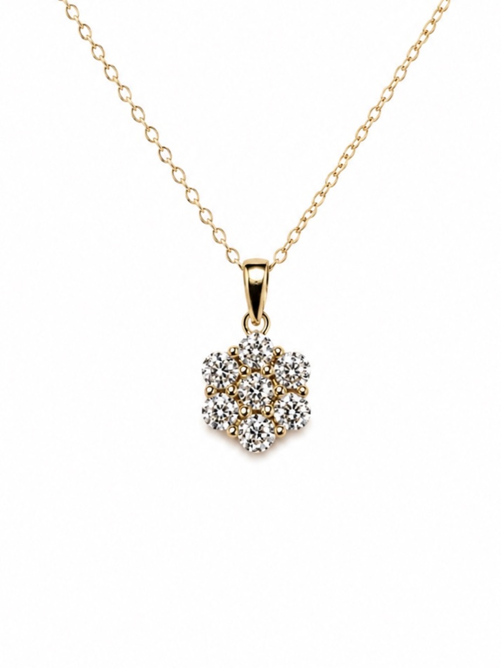 Diamond Necklace Gold Plated Sterling Silver 925 Flower Cluster Lab Grown 18in